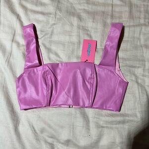 edikted pink faux leather crop top